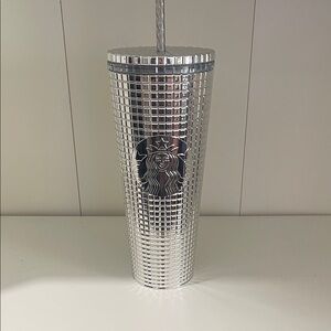 Starbucks Metallic Silver Grid Tumbler